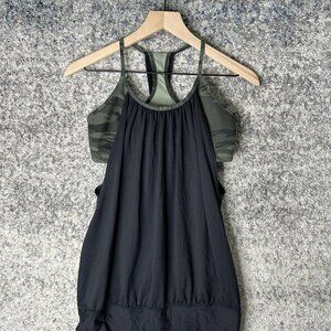 Lululemon No Limits Tank Top Womens 8 Black Camo Built In Bra‎ Yoga Athletic